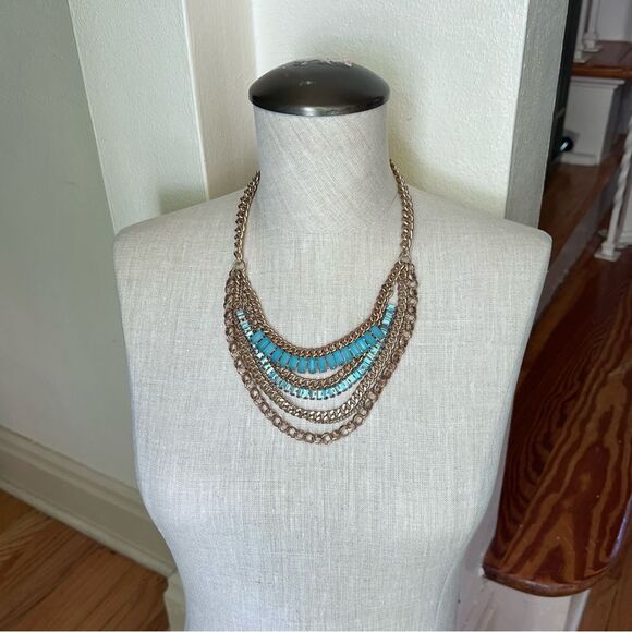 Turquoise Blue Beaded statement necklace cosplay tribal Egyptian princess weddin - Picture 2 of 16